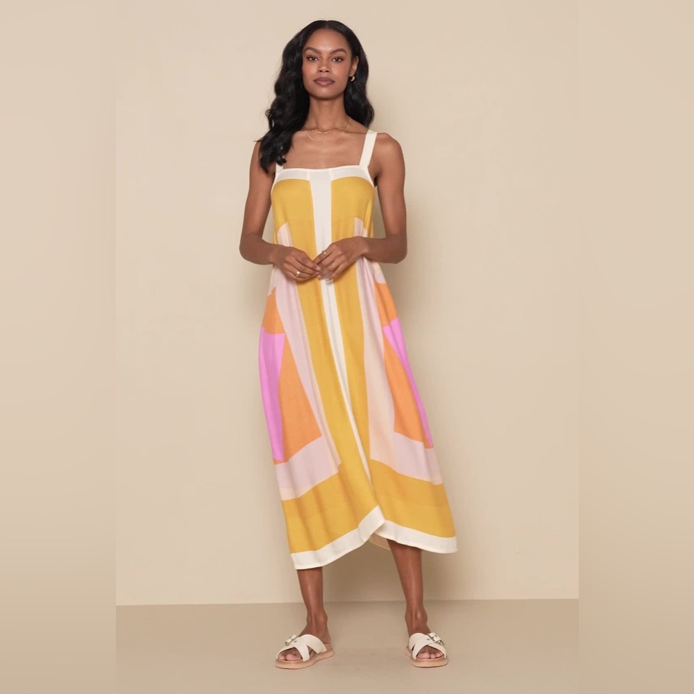 O'Neill Yellow and Pink Midi Dress